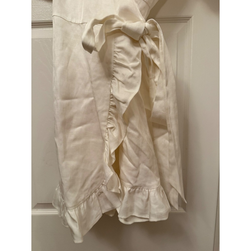 Boden Wrap Dress Women US 8R White Linen Blend Ruffle Hem Short Sleeve W0337 - Picture 3 of 9